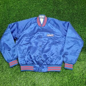 Vintage 80s New York Giants Varsity Bomber Jacket L/XL Chalk-Line Retro NFL Crop